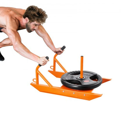 Styrketräningspulka, Fitnessstyrka och snabbhetsträning med handtag, Stålkulka för träning och hastighetsförbättring, Lämplig för 2,5 cm och 5 cm viktskiva, Orange