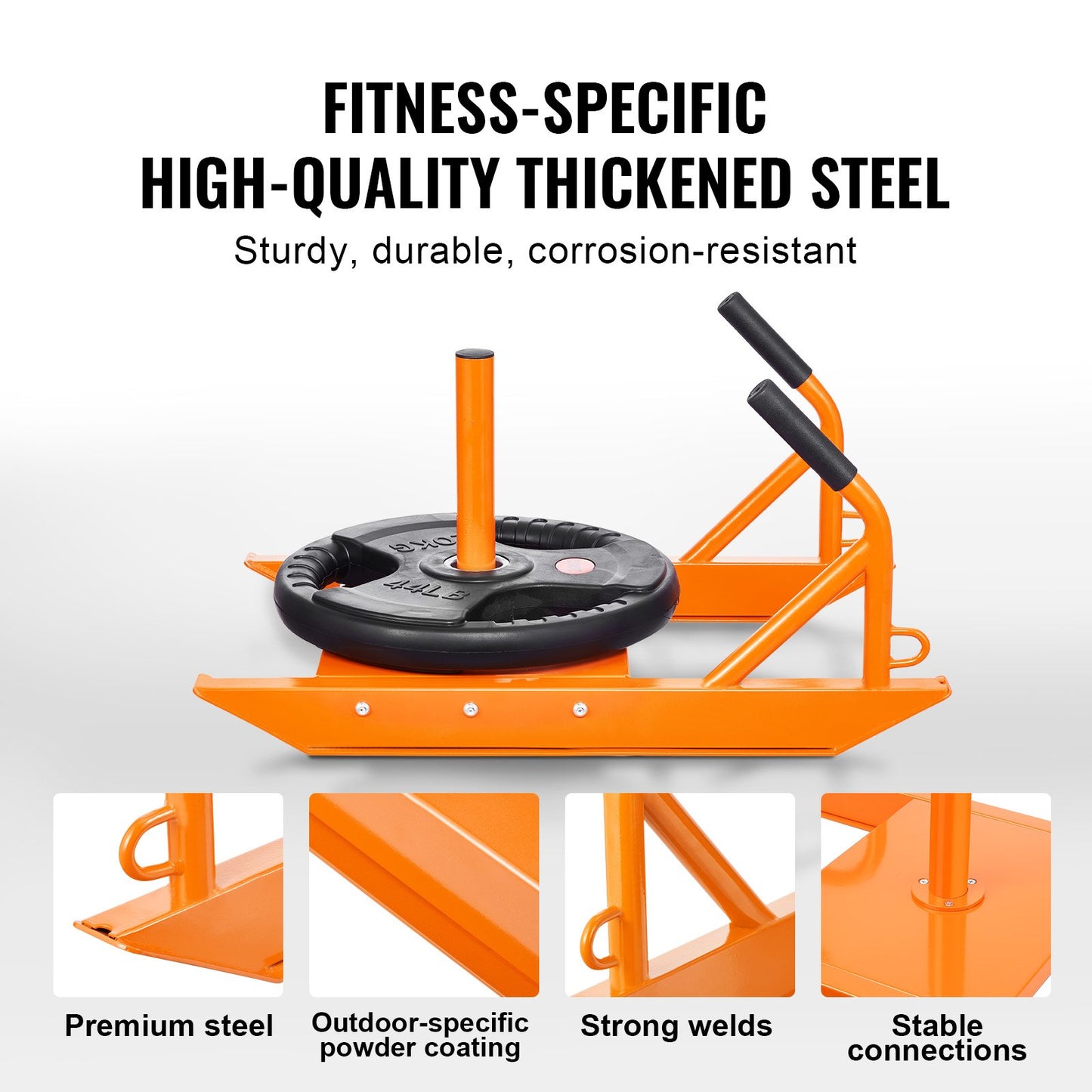 Styrketräningspulka, Fitnessstyrka och snabbhetsträning med handtag, Stålkulka för träning och hastighetsförbättring, Lämplig för 2,5 cm och 5 cm viktskiva, Orange