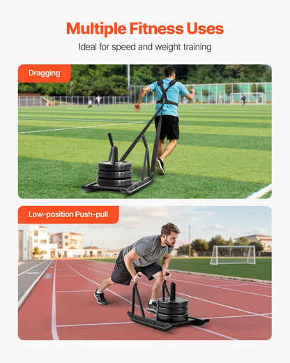 Viktkälke, Stålkraftkälke, Fitness Styrketräningskälkar för Atletisk Träning Hastighetsförbättring, Träningsutrustning med Handtag, Kompatibel med 25/51 mm Viktskivor, Svart