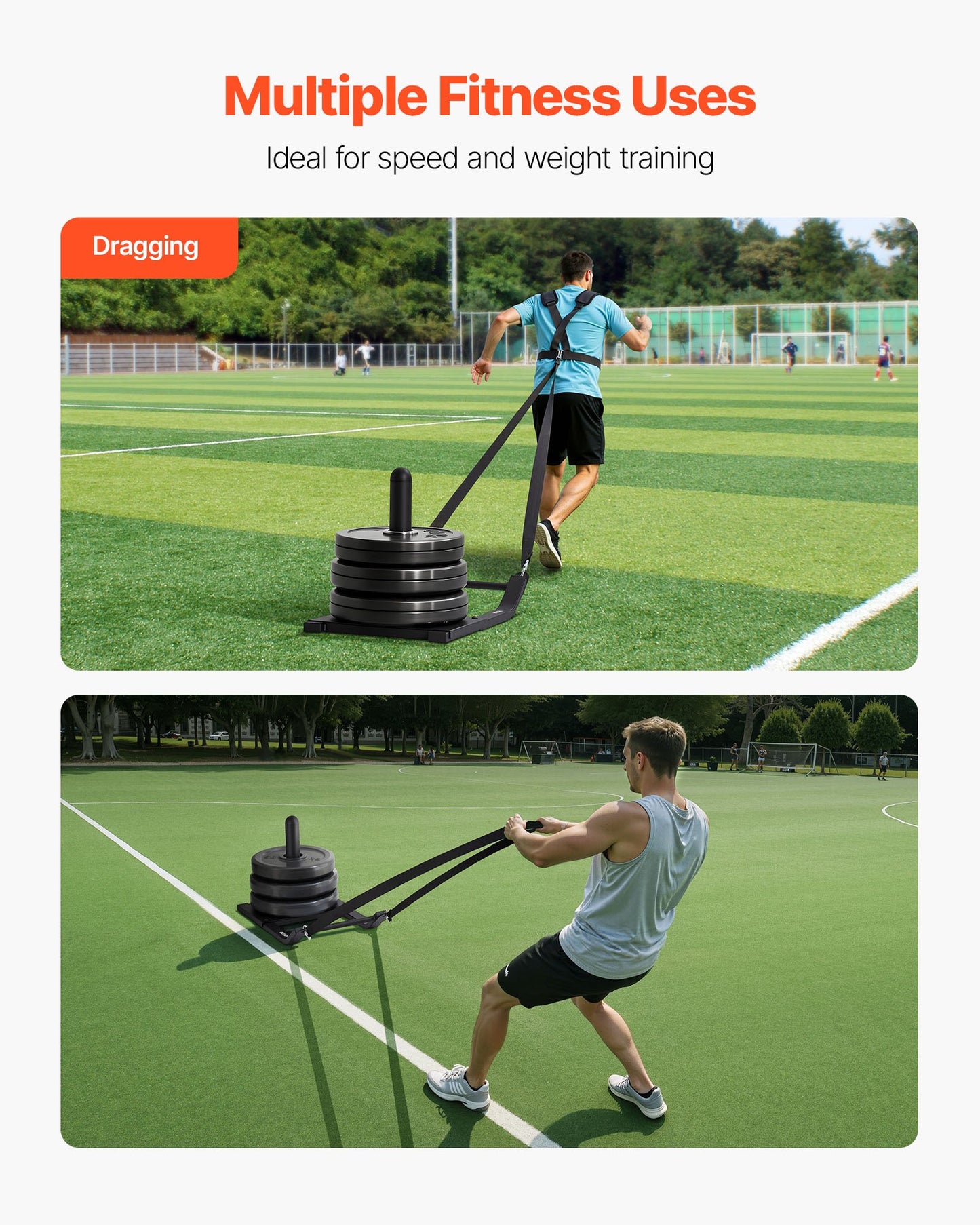 Weight Sled, Steel Power Sled, Fitness Strength Training Sleds for Athletic Exercise Speed Improvement, Workout Fitness Equipment with Harness, Compatible with 25/51 mm Weight Plates, Black