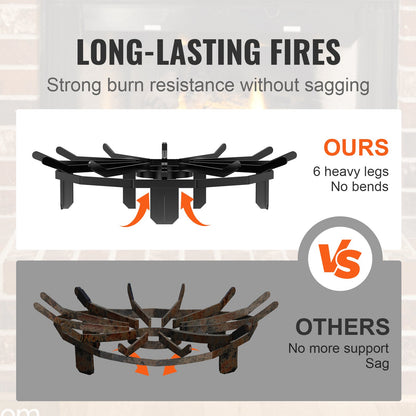 Log Grate, 27 inch Heavy Duty Wheel Fire Grate with 6 Support Legs, Solid Powder-coated Steel Bars, Log Firewood Burning Rack Holder for Wood Stove and Outdoor Camping Fire Pit