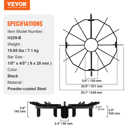 Log Grate, 27 inch Heavy Duty Wheel Fire Grate with 6 Support Legs, Solid Powder-coated Steel Bars, Log Firewood Burning Rack Holder for Wood Stove and Outdoor Camping Fire Pit