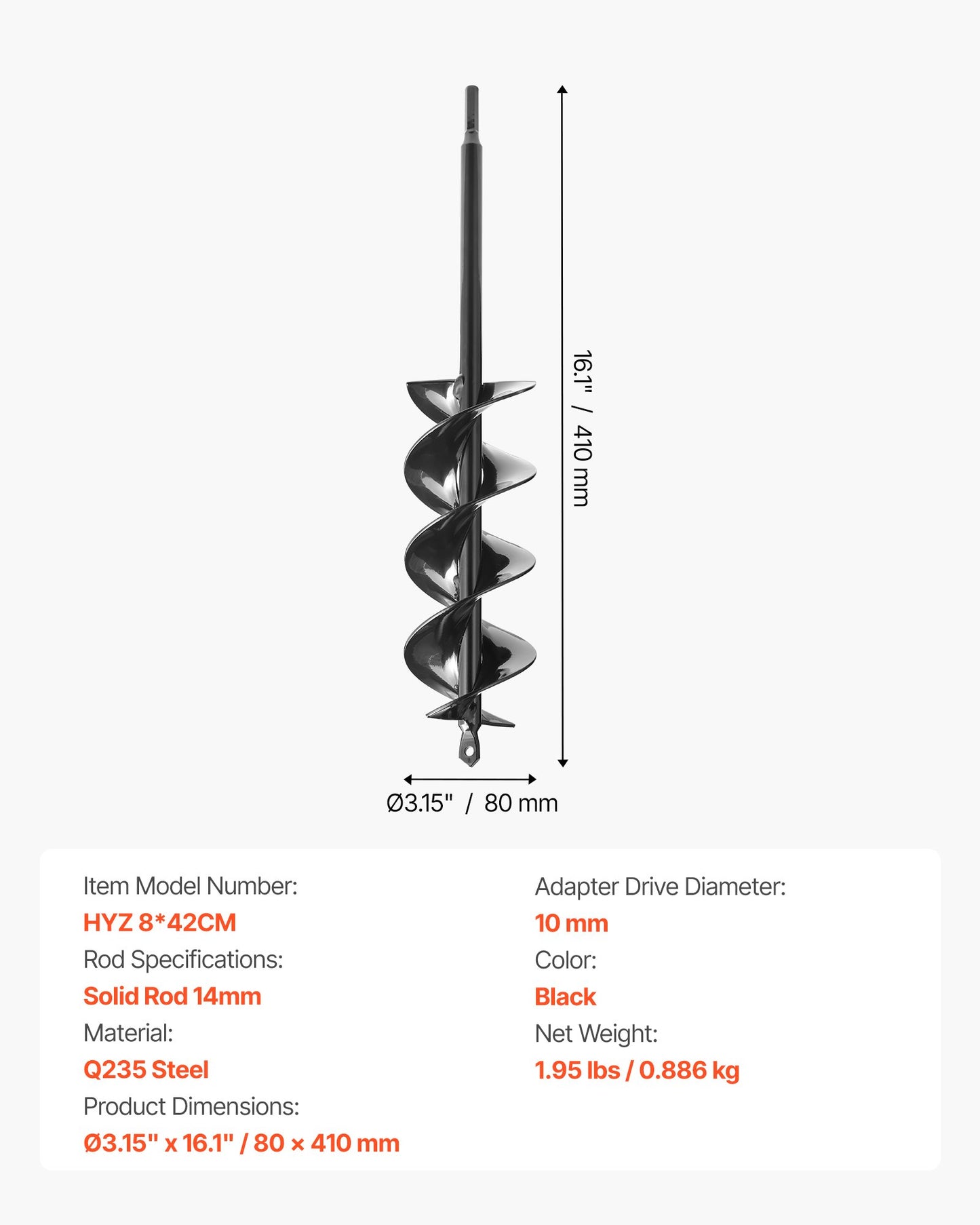 Borr för plantering, 80 x 410 mm spiralborr, för 3/8" sexkantsborrar, kraftigt verktyg för lökplantering, hålborrningstillbehör för grävning av trädgårdsstolpar, staket