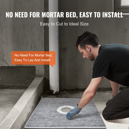 Duschkantsats, 914x914 mm duschkarmsats med 160 mm centralt avlopp, lätta EPS-duschinstallationssatser med 2 vattentäta dukar, sluttande duschkar för badrum