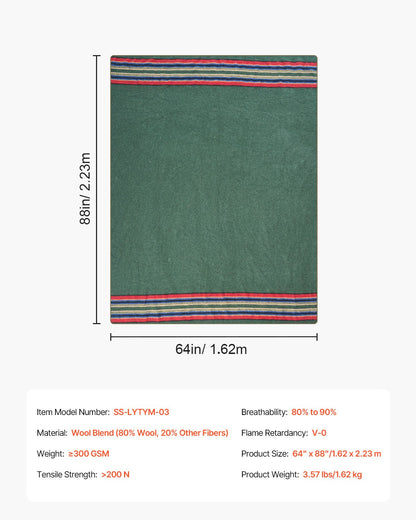 Ullfilt 1,62x2,23 m (64" x 88") Varm för camping, vandring, resor, textur