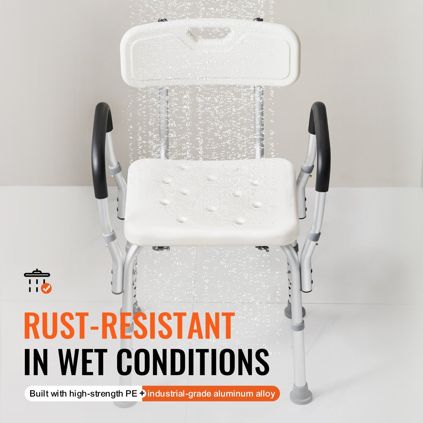 Shower Chair, Shower Seat with Back, Adjustable Height Shower Stool, Shower Chair for Inside Shower Bathtub, Non-slip Bathroom Bench Bath Chair for Elderly Disabled Handicap, 158.8 kg Capacity