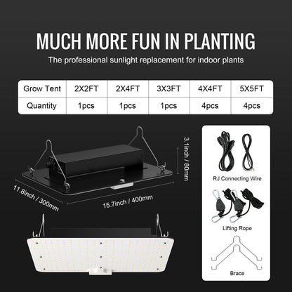 LED-växtlampa, 150W fullspektrum dimbar, högavkastande Samsung 2B1B diodväxtlampa för inomhusväxter, plantor, grönsaker och blommor, växthusodling, kedjedrivare för 3 x 3 fot odlingstält