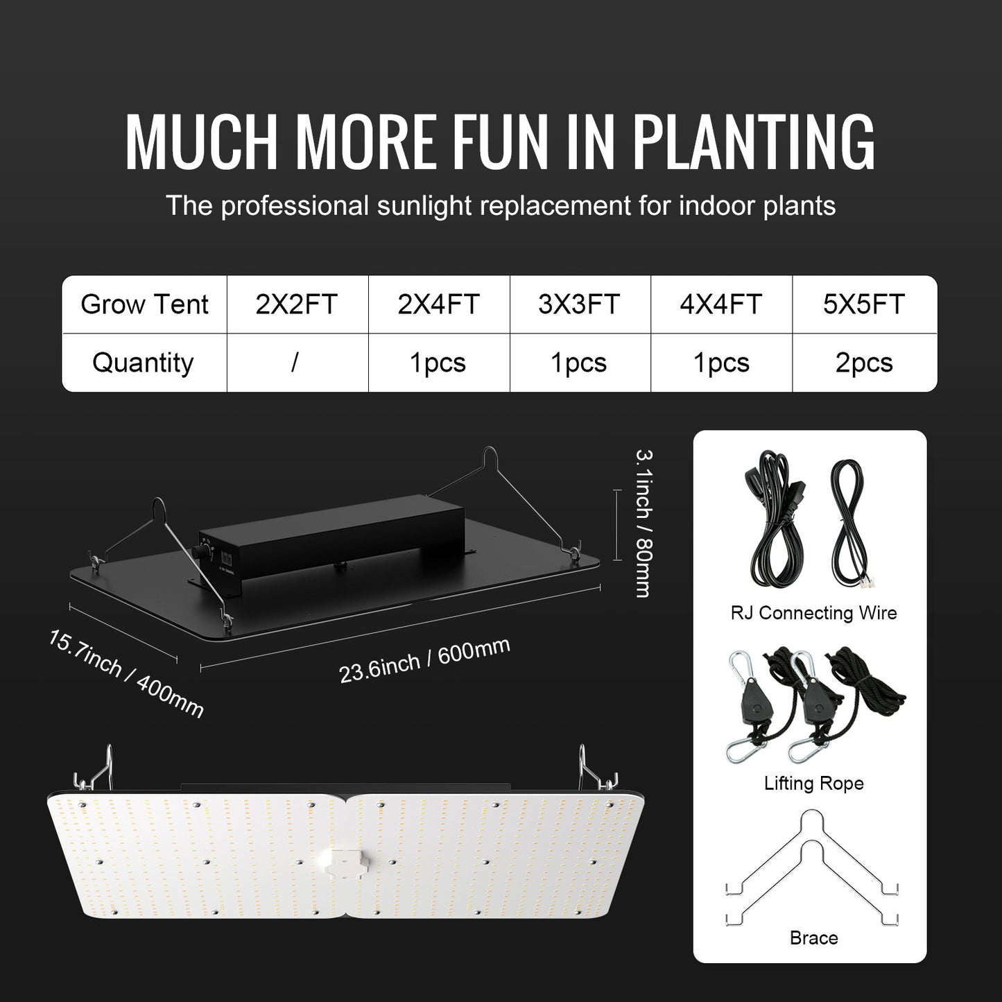 LED-växtlampa, 300W fullspektrum dimbar, högavkastande Samsung 2B1B diodväxtlampa för inomhusväxter, plantor, grönsaker och blommor i växthus, kedjedrivare för 3x3/4x4 fot odlingstält