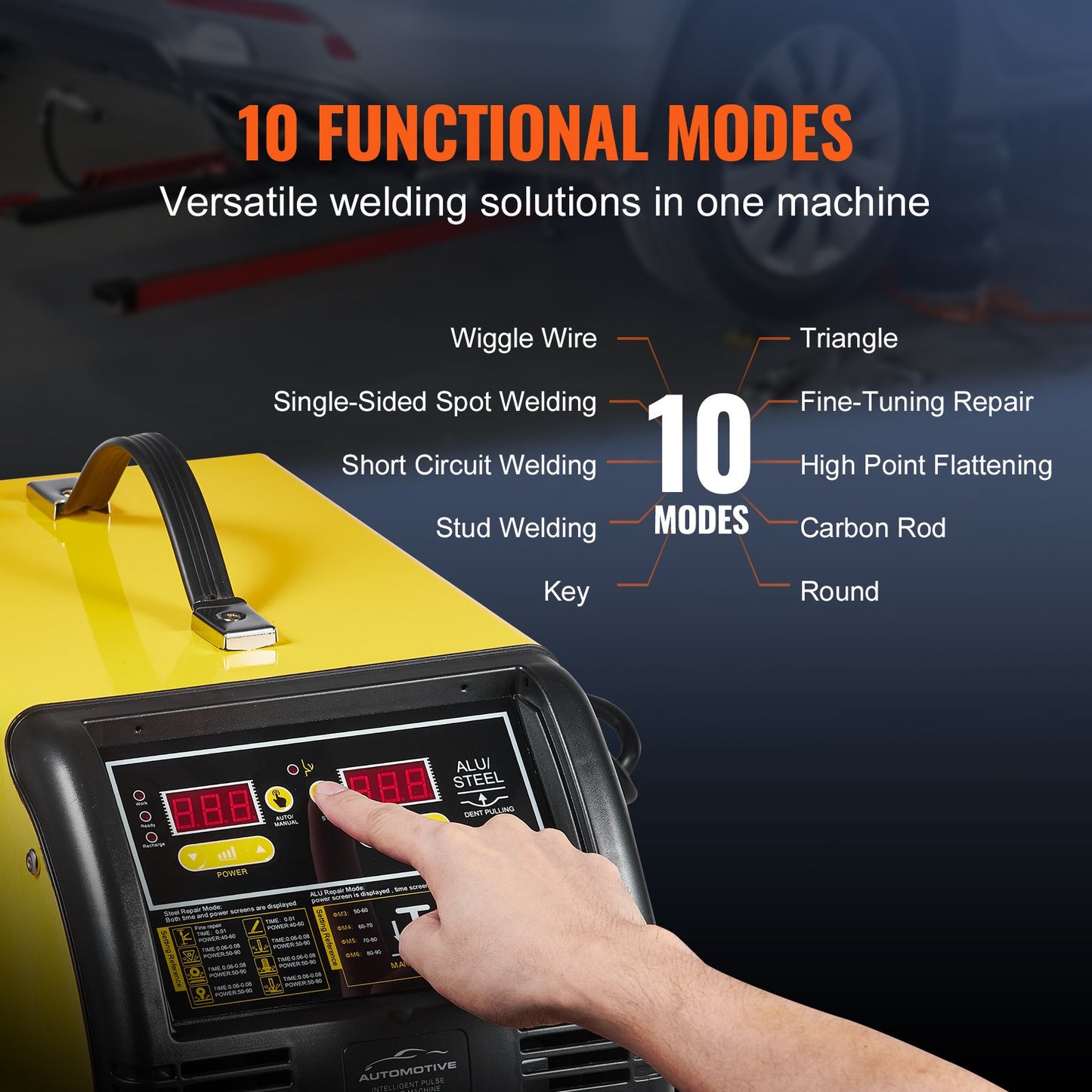 Dual Pro Stud Welder Deluxe AL/Fe bucklor reparationskit, professionell 5KW svets med automatisk/manuell svetsning och 10 lägen, punktsvetsmaskin för bucklor reparation av stål och aluminium bilpaneler