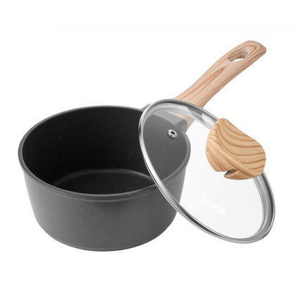 1,5 qt kastrull, nonstick-kastrull med härdat glaslock, mångsidig såsgryta med avtagbart handtag, kastrull för liten köksgryta med beläggning, induktionskompatibel, svart