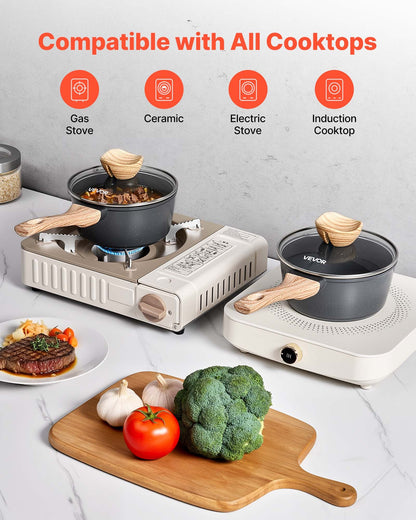 1,5 qt kastrull, nonstick-kastrull med härdat glaslock, mångsidig såsgryta med avtagbart handtag, kastrull för liten köksgryta med beläggning, induktionskompatibel, svart