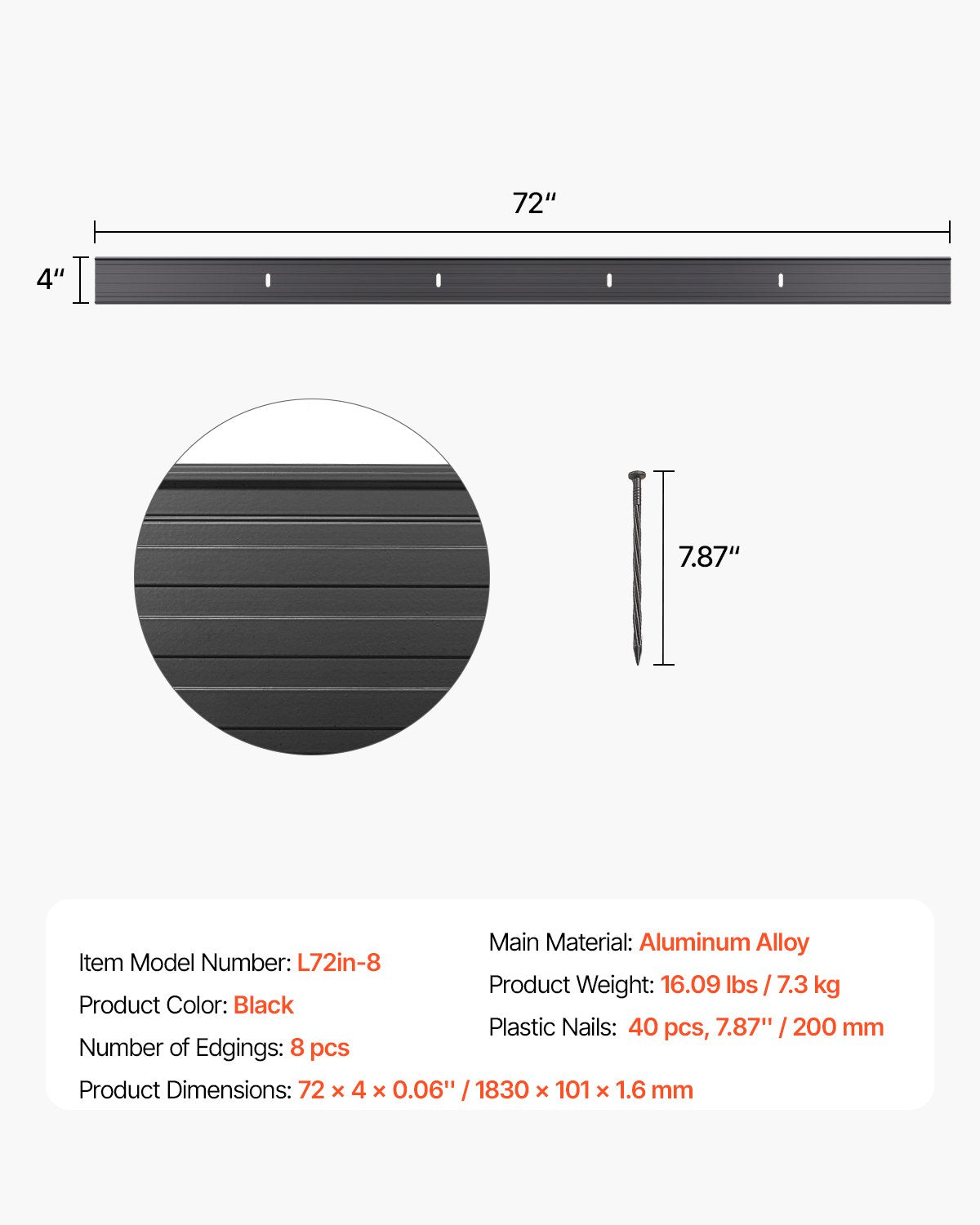 Metallkantlist, 8-pack 72 tum rostbeständig aluminiumlegering landskapskantlist, böjbar trädgårdskant, kraftig gräsmatta kantstaket för blomsterrabatt gårdsgång