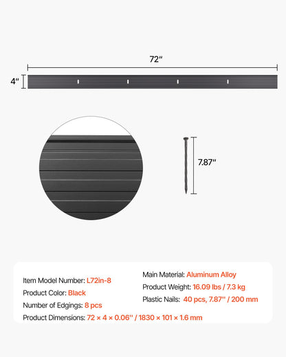 Metallkantlist, 8-pack 72 tum rostbeständig aluminiumlegering landskapskantlist, böjbar trädgårdskant, kraftig gräsmatta kantstaket för blomsterrabatt gårdsgång