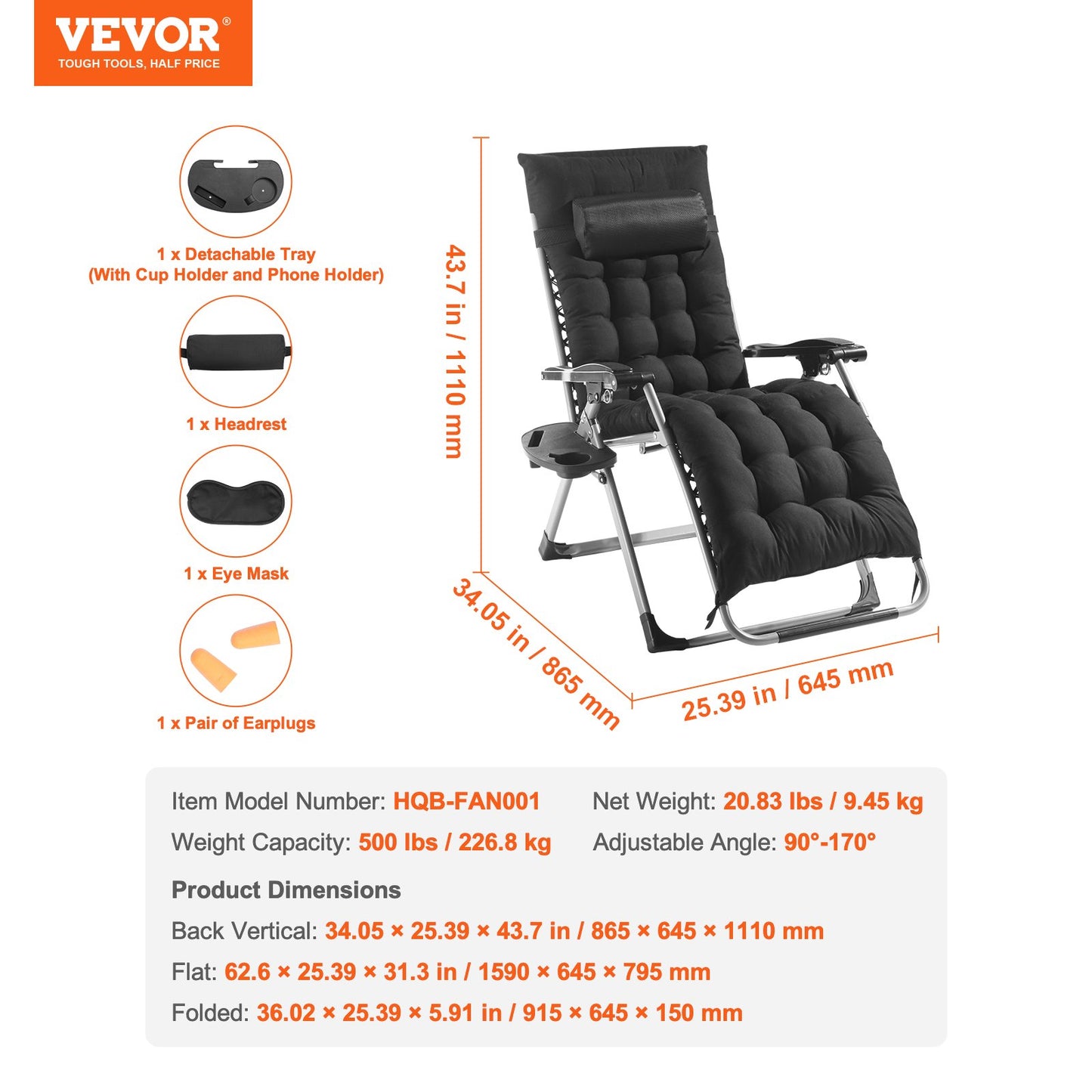 Zero Gravity Chair 66 cm Zero Gravity Recliner Lounge Chair Indoor & Outdoor