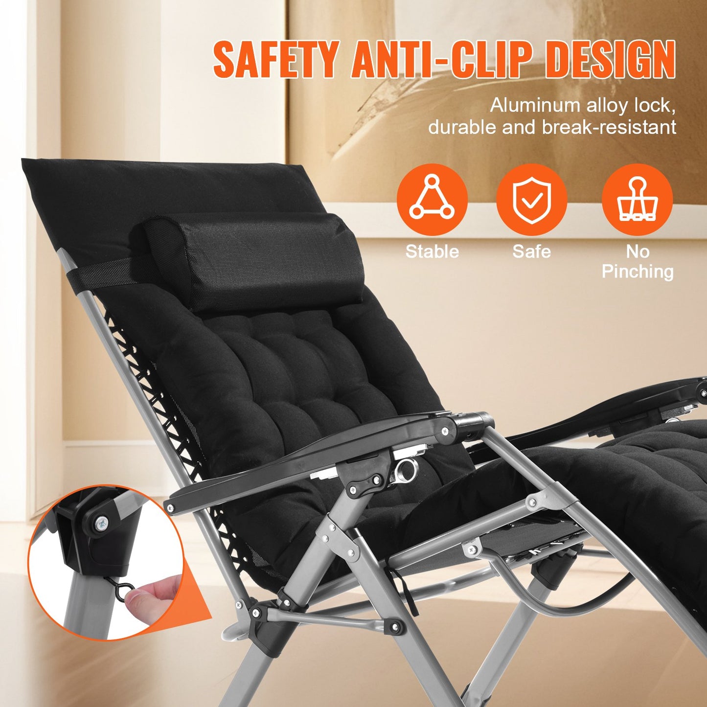 Zero Gravity Chair, 33 inch Zero Gravity Recliner Lounge Chair for Indoor and Outdoor, Adjustable Anti Gravity Chair with Cushion, Headrest, Footrest, and Cupholder, 500 lbs, Black