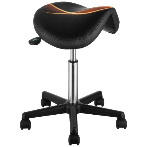 Sadelpall med hjul, 181,4 kg viktkapacitet Ergonomisk rullande sadelpall, höjdjusterbar förtjockad PU-läder snurrbar sadelpallstol för salong, spa, tatuering, klinik, svart