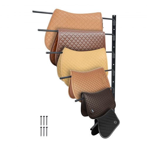 Väggmonterad sadelställning, 89 x 71 x 14 cm, utsvängbar sadelhållare, sadelställ i sex nivåer, platsbesparande hästdyna och filtställ för organisering av sadelrummet, släpvagnstillbehör