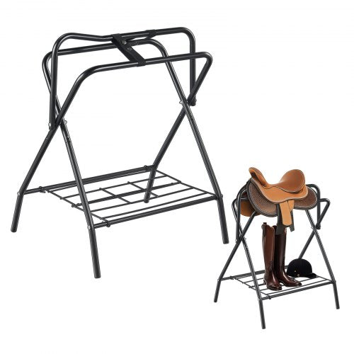 Hopfällbar sadelställning, 28 x 19 x 37,5 tum, 2-pack fristående sadelställ för häst, bärbar hästfiltshållare, kraftig sadelställning i stål för engelska och westernsadlar, sadelförvaring, svart