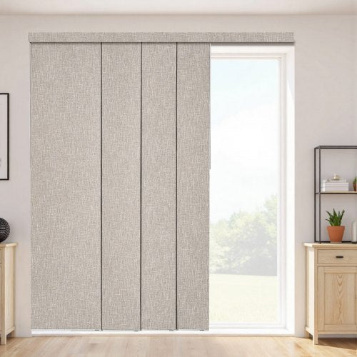 Panelgardiner, utdragbara skenor från 116 cm till 218 cm B, trimbara panelgardiner upp till 243 cm H, vertikala mörkläggningsgardiner för skjutdörrar, altandörrar, rumsavdelare, fönster, brun