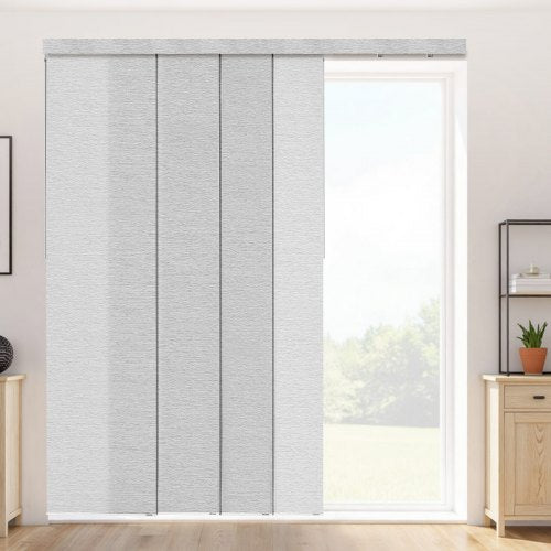 Panelgardiner, utdragbara skenor från 116 cm till 218 cm B, trimbara panelgardiner upp till 243 cm H, justerbara vertikala panelgardiner för skjutdörrar, altandörrar, rumsavdelare, fönster, grå