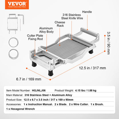 Ostskärare med tråd, 0,39" och 0,78" Cheeser smörskärblad, avtagbar osthyveltråd, kommersiell osthyvel i aluminiumlegering med knivtråd i 316 rostfritt stål, köksmakning