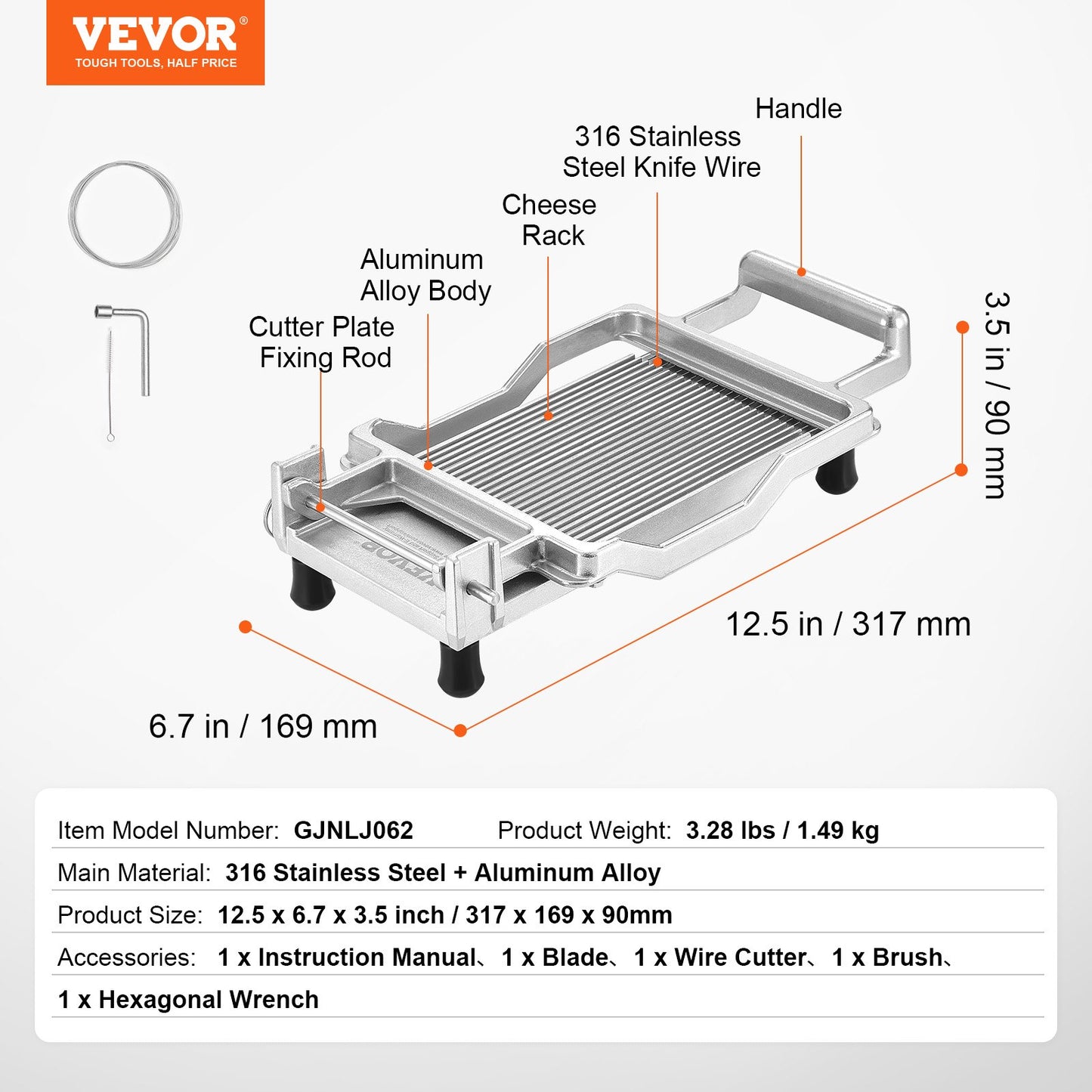 Ostskärare med tråd, 0,2" ultratunn ostskärare för smör, avtagbar osthyveltråd, kommersiell osthyvel i aluminiumlegering med knivtråd i 316 rostfritt stål, köksmakning