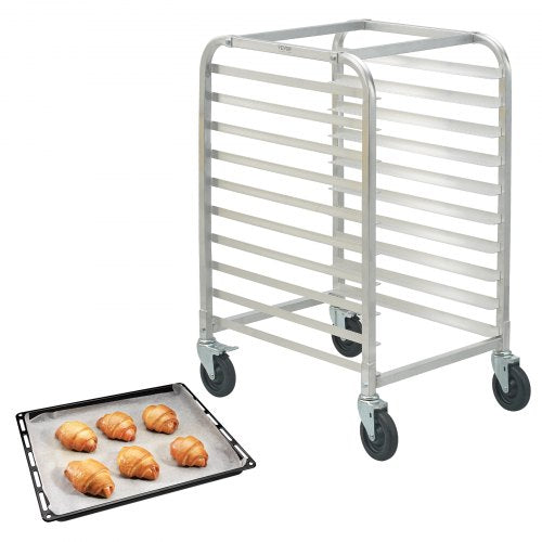 Bullformställ, 10-våningars bageristativ med bromshjul, aluminiumvagn för förvaring av halva och hela ark, snabbställ för kök, brödbakningsutrustning, 26"L x 20,3"B x 39"H