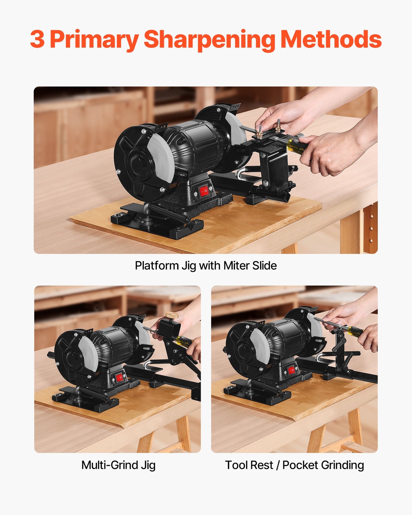 Pro Grind-slipningssystem, Multi-Grind-slipjigg för 152 mm och 203 mm bänkslipmaskin - med plattformsjigg, verktygsstöd, monteringsblock, geringsskena, mikrofasblock, för träsvarvningsverktyg