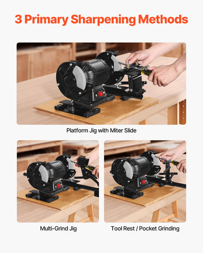 Pro Grind-slipningssystem, Multi-Grind-slipjigg för 152 mm och 203 mm bänkslipmaskin - med plattformsjigg, verktygsstöd, monteringsblock, geringsskena, mikrofasblock, för träsvarvningsverktyg