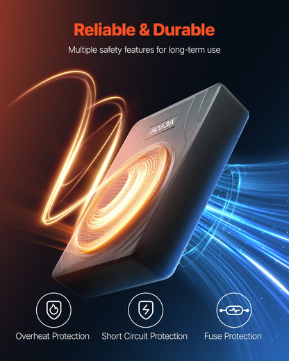 8" 300W subwoofer för undersätet, smala, drivna subwoofers för bil under sätet, inbyggd lågprofilsubwooferförstärkare, hög-/lågnivåingång och volymkontroll för stadsjeepar, bil, lastbil, husbil