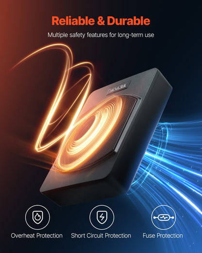 10" 240W subwoofer för undersätet, smala, drivna subwoofers för bil under sätet, inbyggd lågprofilsubwooferförstärkare, hög-/lågnivåingång och volymkontroll för stadsjeepar, bil, lastbil, husbil