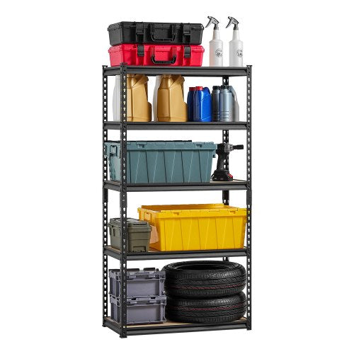 Förvaringshyllor, 900 kg, 5-vånings garageförvaringshylla, 40 cm D x 81 cm B x 162,8 cm H Justerbara metallhyllor för garagehyllor Verktygshylla, Perfekt för kök, lager, källare, Svart