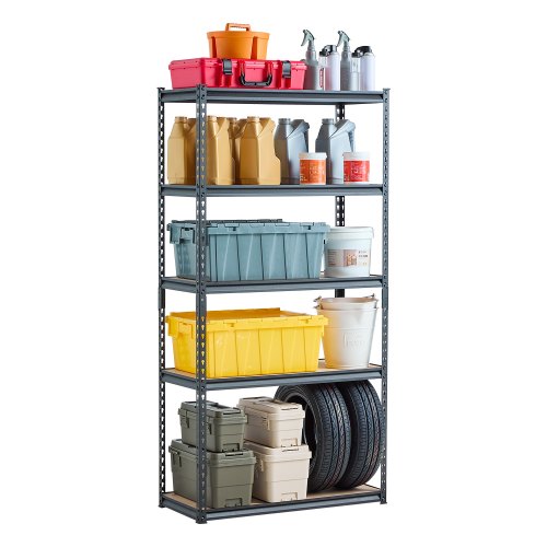 Förvaringshyllor, 900 kg, 5-vånings garageförvaringshylla, 40 cm D x 81 cm B x 18 cm H Justerbara metallhyllor för garagehyllor Verktygshylla, Perfekt för kök, lager, källare, Svart