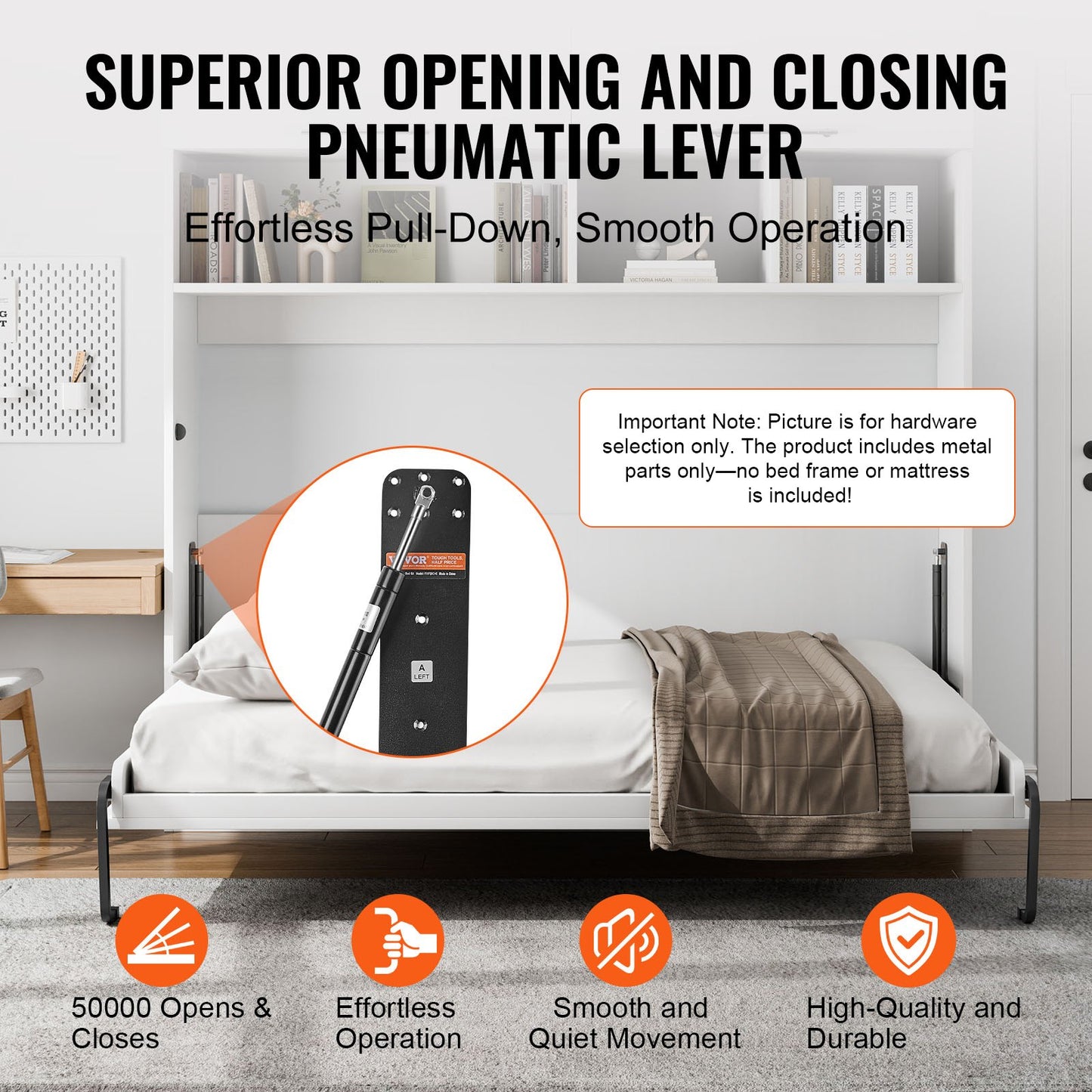 Murphy-sängkit, queen size, lyxig gör-det-själv-väggsäng, mekanisk hårdvara, pneumatisk spak, kraftig sängramsstöd, fällbart skåp, väggsäng, platsbesparande design för gästrum, enkel att bygga