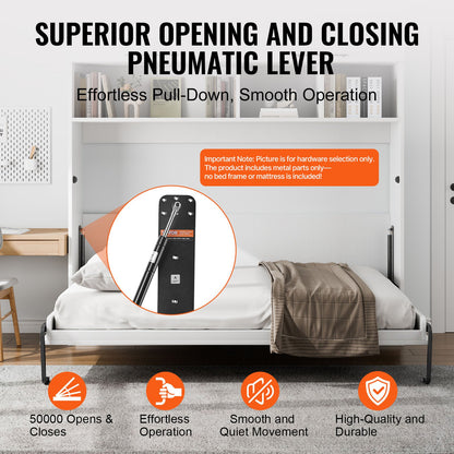 Murphy-sängsats, fullstorlek, lyxig gör-det-själv-väggsängs mekanisk hårdvarusats, pneumatisk spak, kraftig sängramsstöd, fällbart skåp för väggsäng, platsbesparande design för gästrum, enkel att bygga