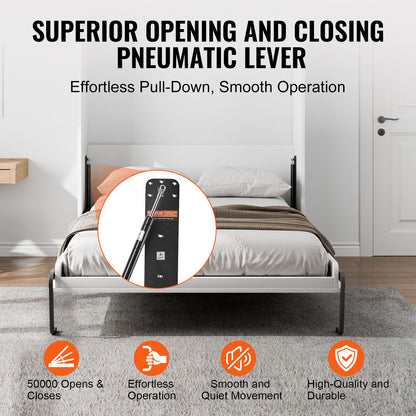 Murphy-sängkit, fullstorlek, vertikal deluxe gör-det-själv-väggsäng mekanisk hårdvara, pneumatisk spak kraftig sängramsstöd, fällbart skåp väggsäng platsbesparande design för gästrum