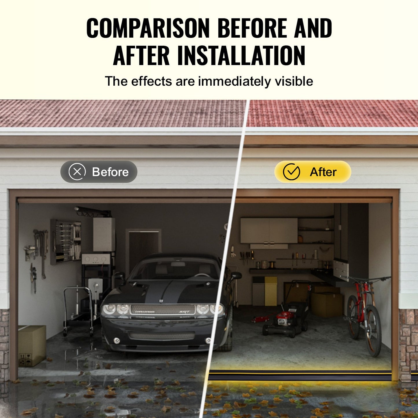 Tätningslist för garageportströskel, 10 fot universal tätningslist för garageportsgolv med självhäftande material, väderbeständig list för garageportsbotten, uppgraderad tjock PVC-tätningslist för hemmafixering, svart