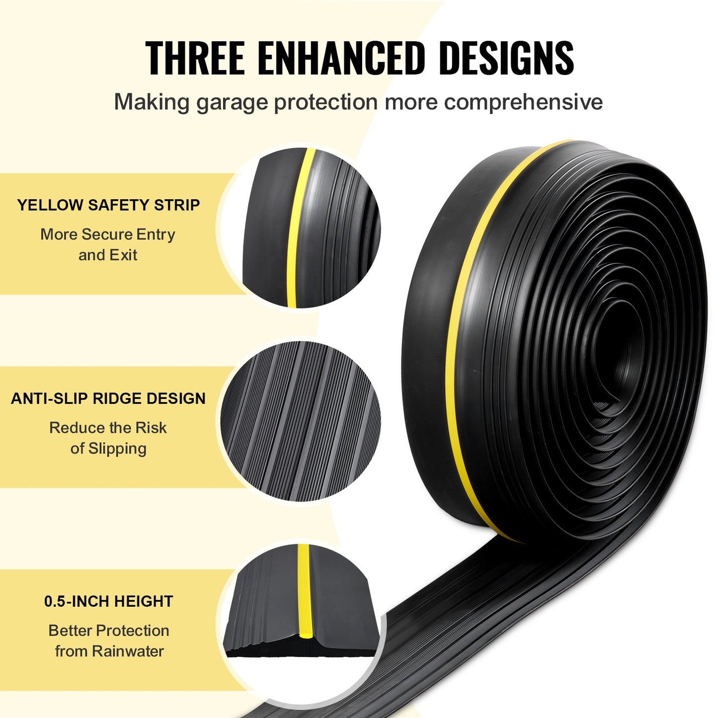 Tätningslist för garageportströskel, 16,5 fot universal tätningslist för garageportsgolv med lim, väderbeständig list för garageportsbotten, uppgraderad tjock PVC-tätningslist för hemmafixering, svart