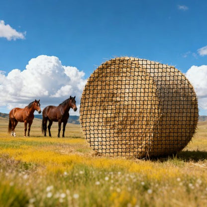 Round Bale Hay Net, 1.8 x 1.8 x 1.8 m, 42 x 42 mm Holes, PE Material, Knotless Design, with Zip Ties, Needle Shuttle, Repair Twine and Storage Bag, Slow Feeder Round Bale Net for Horses