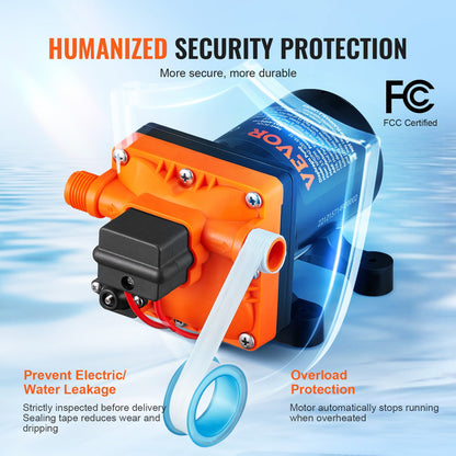 Vattenmembranpump, 13,25 liter, 55 PSI nominellt tryck (40-80 PSI justerbart), 12,7 mm MNPT självsugande sprutpump med tryckbrytare för husbil, husbil, marin, båt, gräsmatta, FCC-certifierad