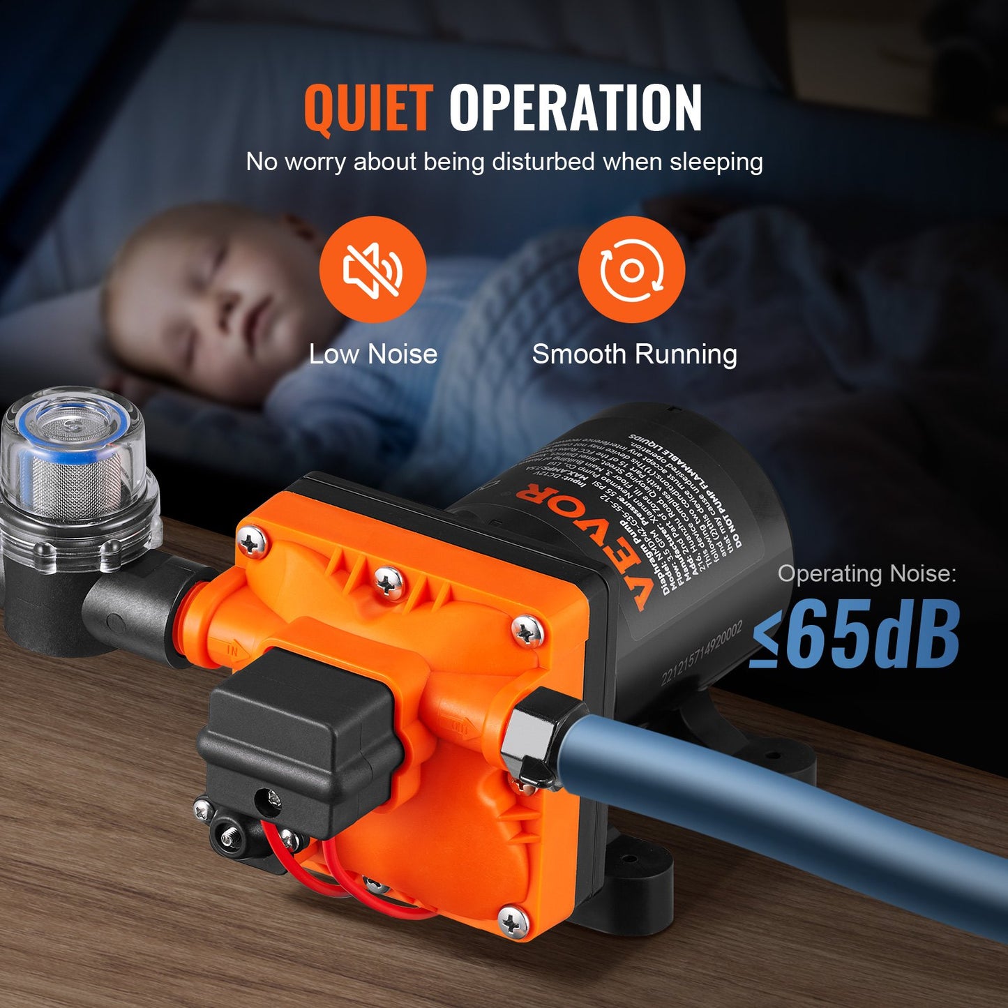 Vattenmembranpump, 13,25 liter, 55 PSI nominellt tryck (40-80 PSI justerbart), 12,7 mm MNPT självsugande sprutpump med tryckbrytare för husbil, husbil, marin, båt, gräsmatta, FCC-certifierad