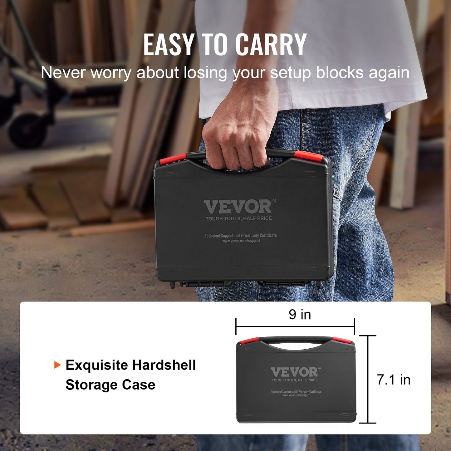 Setup Blocks Träbearbetningsverktyg, 16-delars precisionshöjdmätblockssats, med tydligt lasergraverade storleksmarkeringar och förvaringsfodral, monteringslister i aluminium för fräs- och bordsågstillbehör