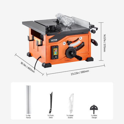 Bordsåg för arbetsplatsen, 210 mm, 1200 W bärbar kompakt bordsåg, 225 mm max. klyvkapacitet, 4800 varv/min skärhastighet, med 24 tänder sågblad, glidande geringsmått, för gör-det-själv träbearbetning och möbeltillverkning