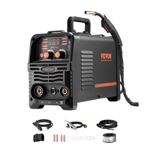 MIG-svets, 130 Amp synergisk MIG-svetsmaskin, 3-i-1 MIG/Stick/Lift TIG multiprocesssvetsmaskin med flusskärna, bärbar MIG-svets med IGBT-inverterteknik och digital skärm