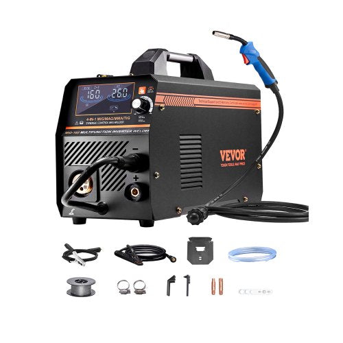 MIG-svets, 160A synergisk MIG-svetsmaskin, 4-i-1 gas-MIG/flusskärna MIG/pinne/lyft-TIG multiprocesssvetsmaskin med IGBT-inverterteknik och LCD-skärm