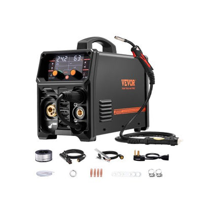 MIG-svets, 200A synergisk MIG-svetsmaskin, 4-i-1 gas-MIG/flusskärna MIG/pinne/lyft-TIG multiprocesssvetsmaskin med IGBT-inverterteknik och LCD-skärm