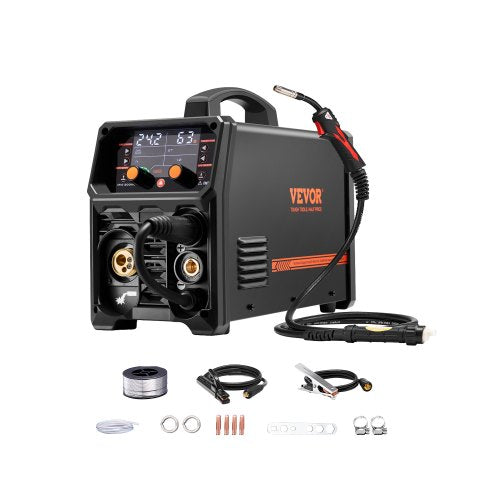 Pro MIG-svets, 200Amp Pluse MIG-svetsmaskin, 5-i-1 synergisk svetsmaskin MIG Pluse/Gas MIG/Flux Core MIG/Stick/Lift TIG med IGBT-inverterteknik och LCD-skärm