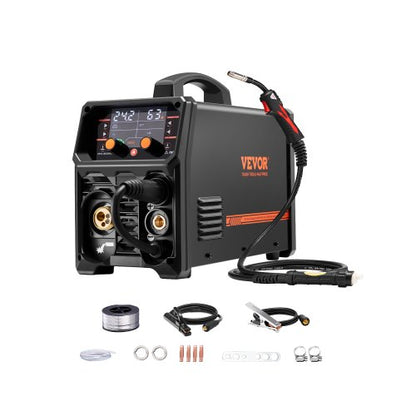 Pro MIG-svets, 200Amp Pluse MIG-svetsmaskin, 5-i-1 synergisk svetsmaskin MIG Pluse/Gas MIG/Flux Core MIG/Stick/Lift TIG med IGBT-inverterteknik och LCD-skärm