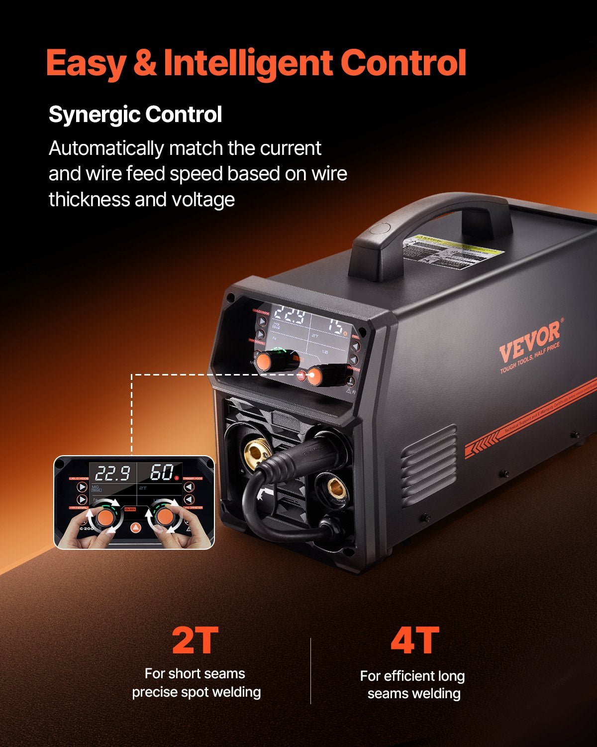 Pro MIG-svets, 200Amp Pluse MIG-svetsmaskin, 5-i-1 synergisk svetsmaskin MIG Pluse/Gas MIG/Flux Core MIG/Stick/Lift TIG med IGBT-inverterteknik och LCD-skärm