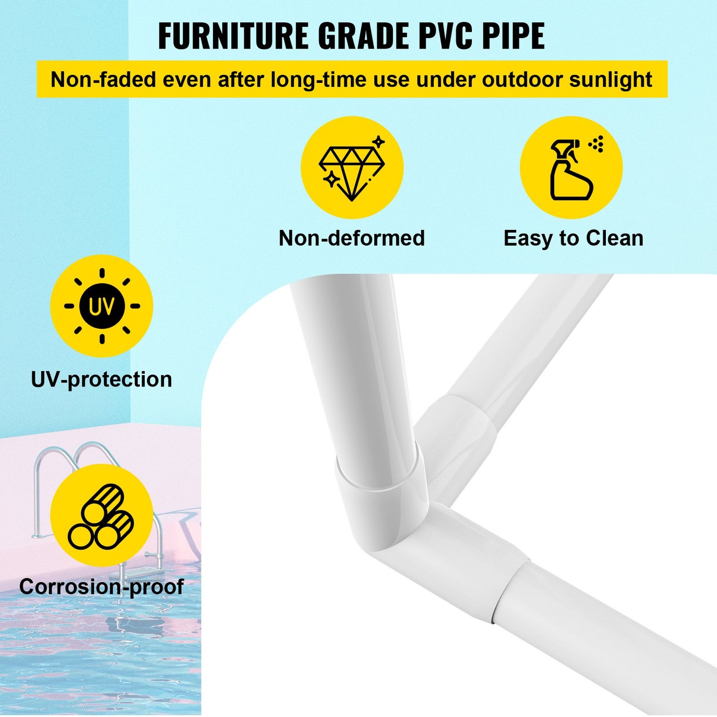 Handdukshängare för pool, 5 stänger, vit, fristående utomhus PVC trapetsformad förvaringsorganisatör för poolkanten, inkluderar 8 handduksklämmor, nätpåse, krok, förvarar även flytplagg och paddlar, för strand, pool